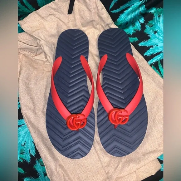 Gucci GG Rubber Red & Blue Flip Flop Sandals Gucci Kika GG Web Flip Flop Thong Sandals Red | Mercari main image 4